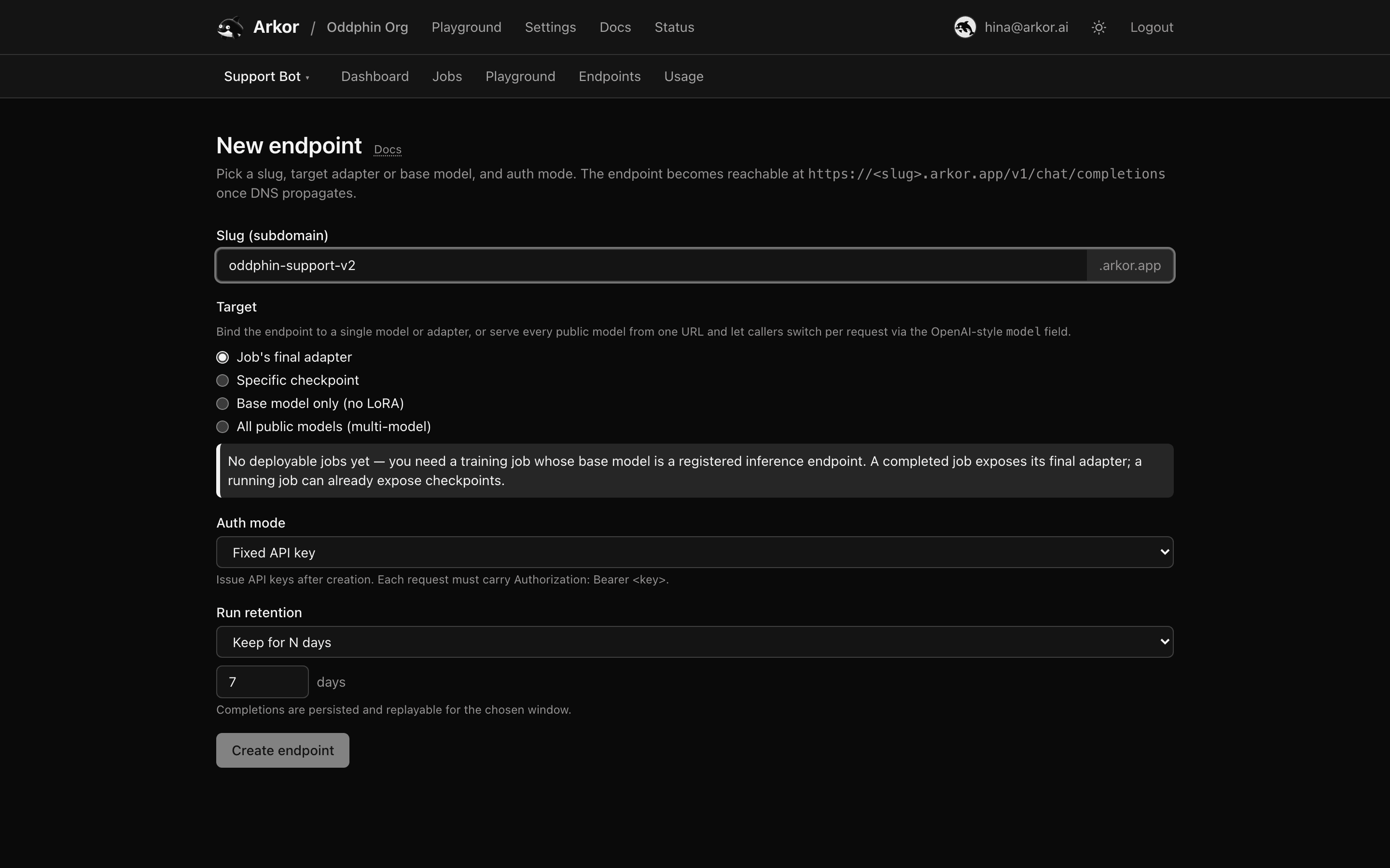 The new endpoint form