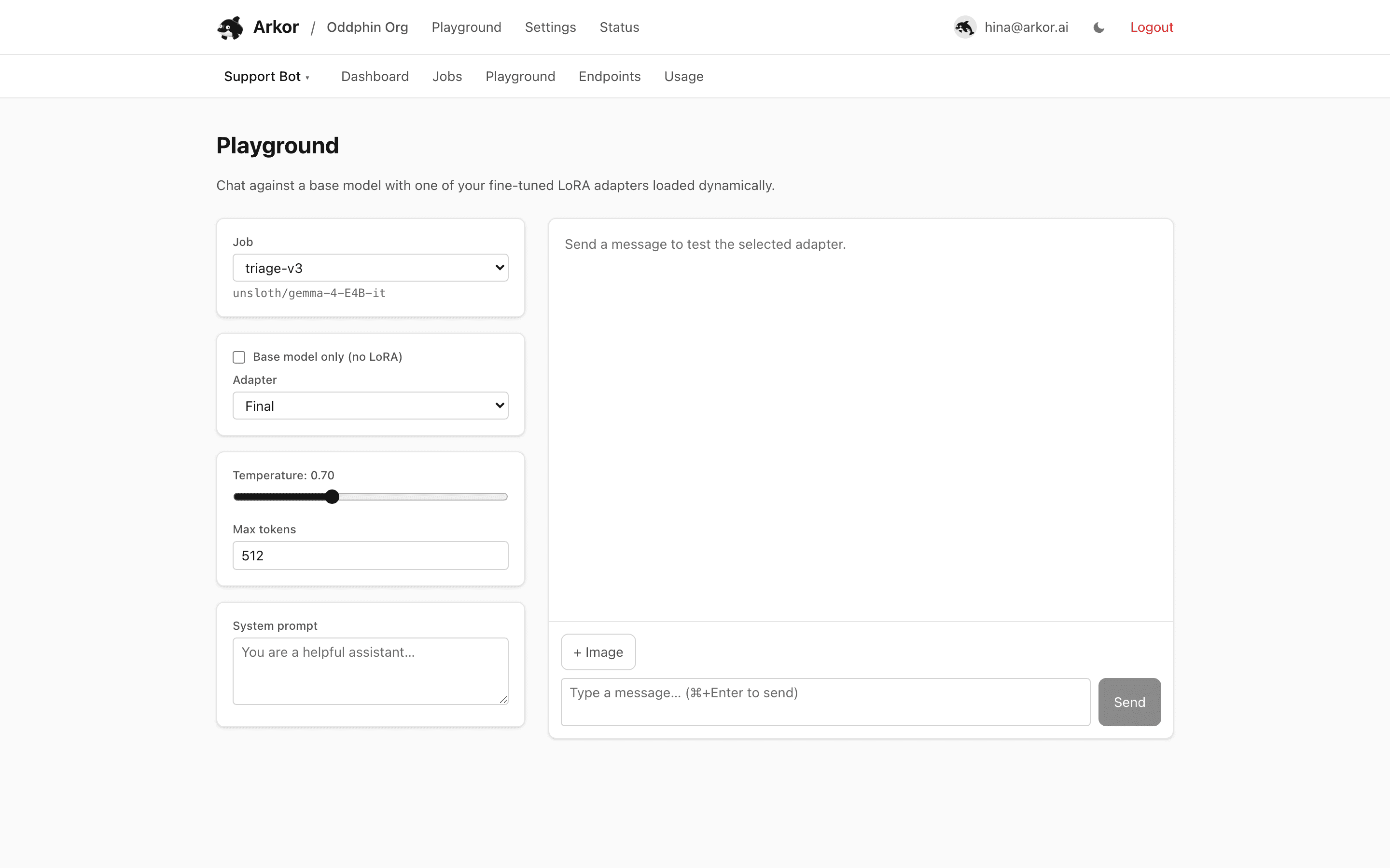 The Playground composer, with the image attachment control next to the message box