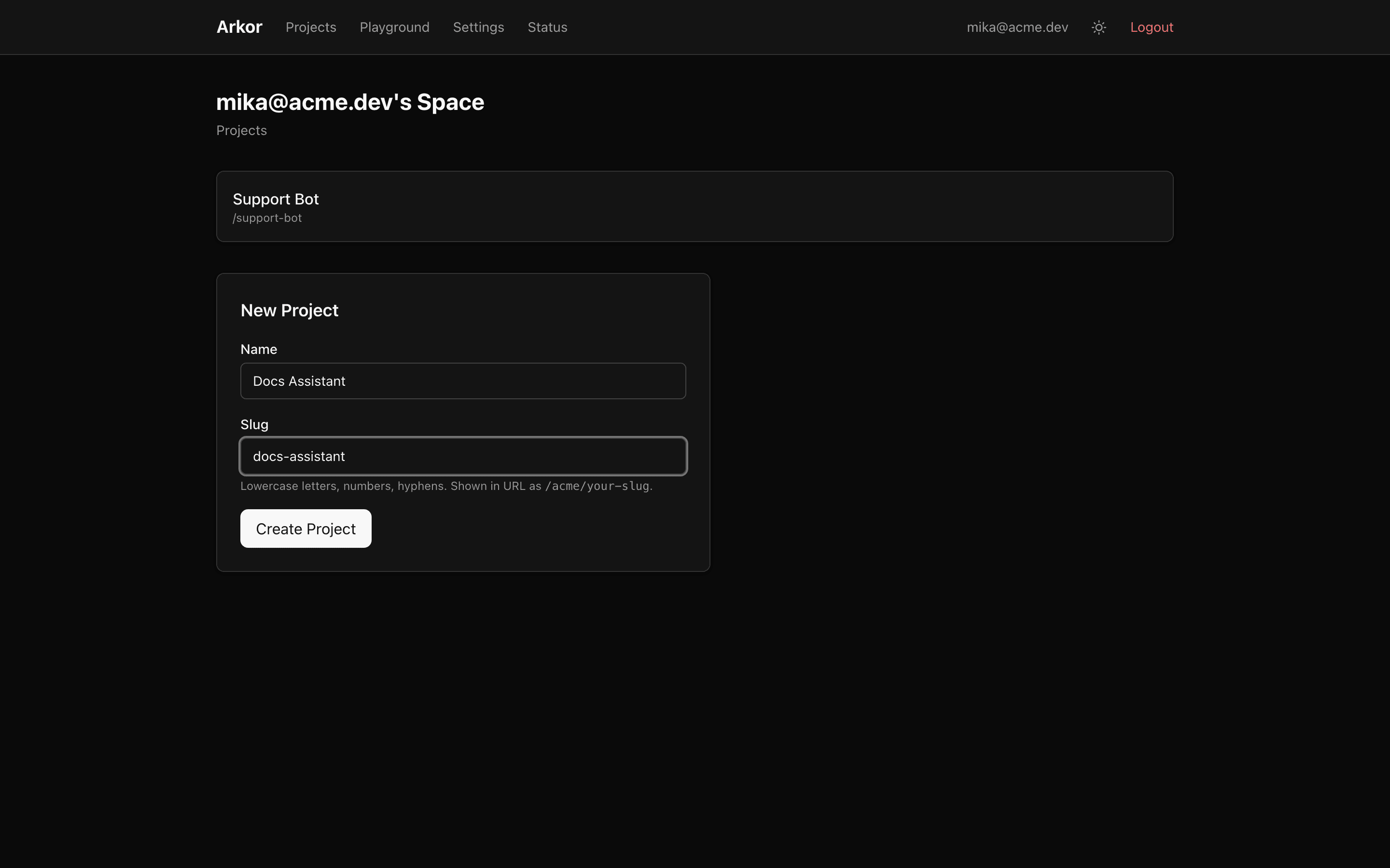 The organization page with the project list